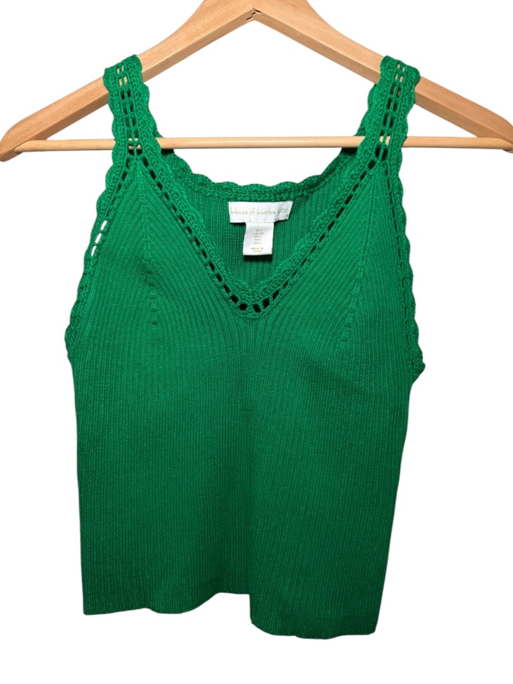 House of Harlow 1960 Emerald Green Knit V‑Neck Tank Top | Size S